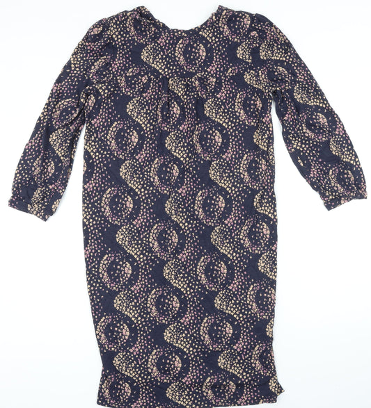 NEXT Womens Blue Floral Cotton Shift Size 14 Boat Neck