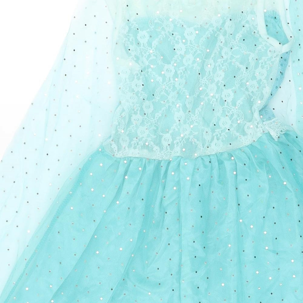 Samgami Girls Blue Polyester Blend Ball Gown Size 6-7 Years Boat Neck - Detachable cape