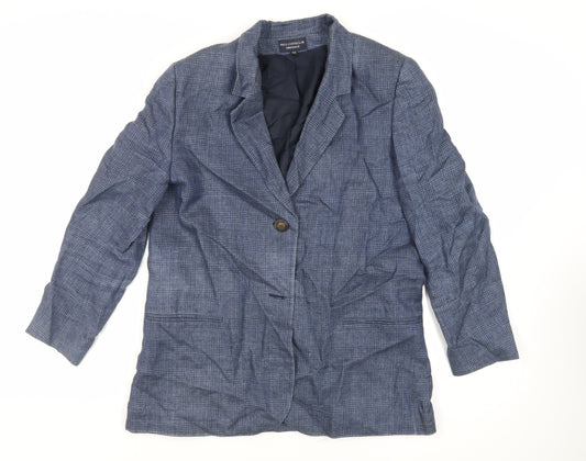 Paul Costelloe Womens Blue Plaid Jacket Blazer Size 12 Button