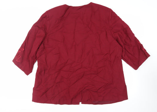 Ann Harvey Womens Red Jacket Blazer Size 22 Hook & Eye - Embroidered Beaded