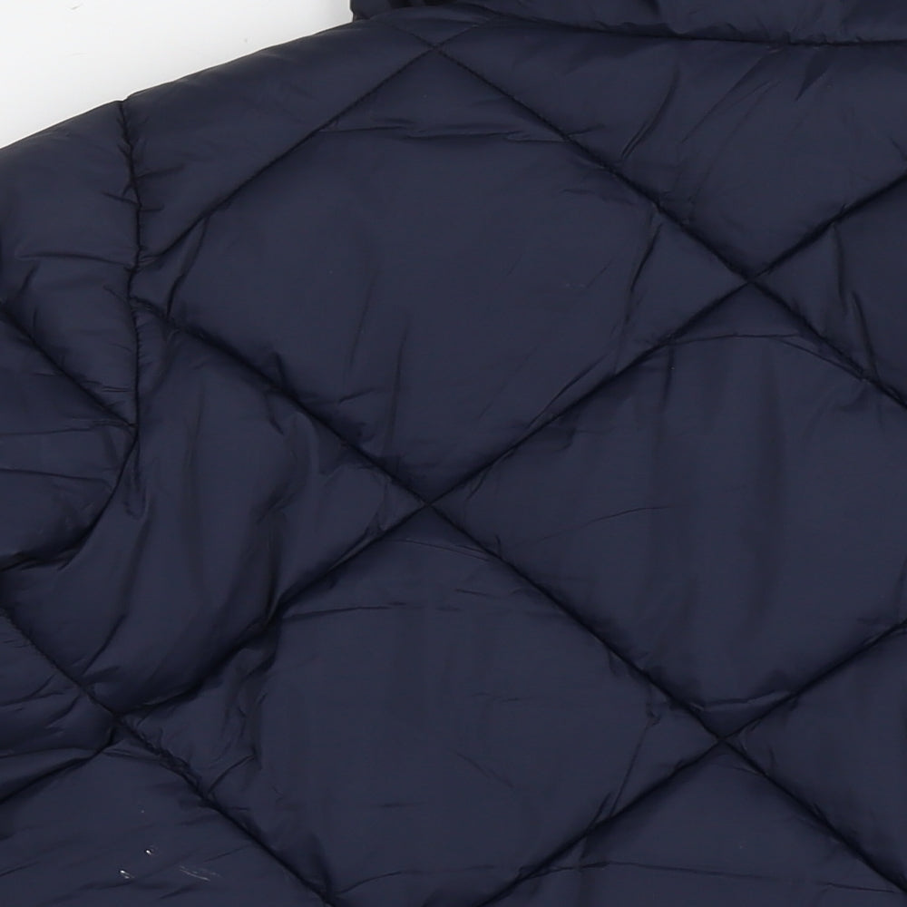 Brand and care label for Maine New England women’s blue quilted jacket, size UK 12, zip