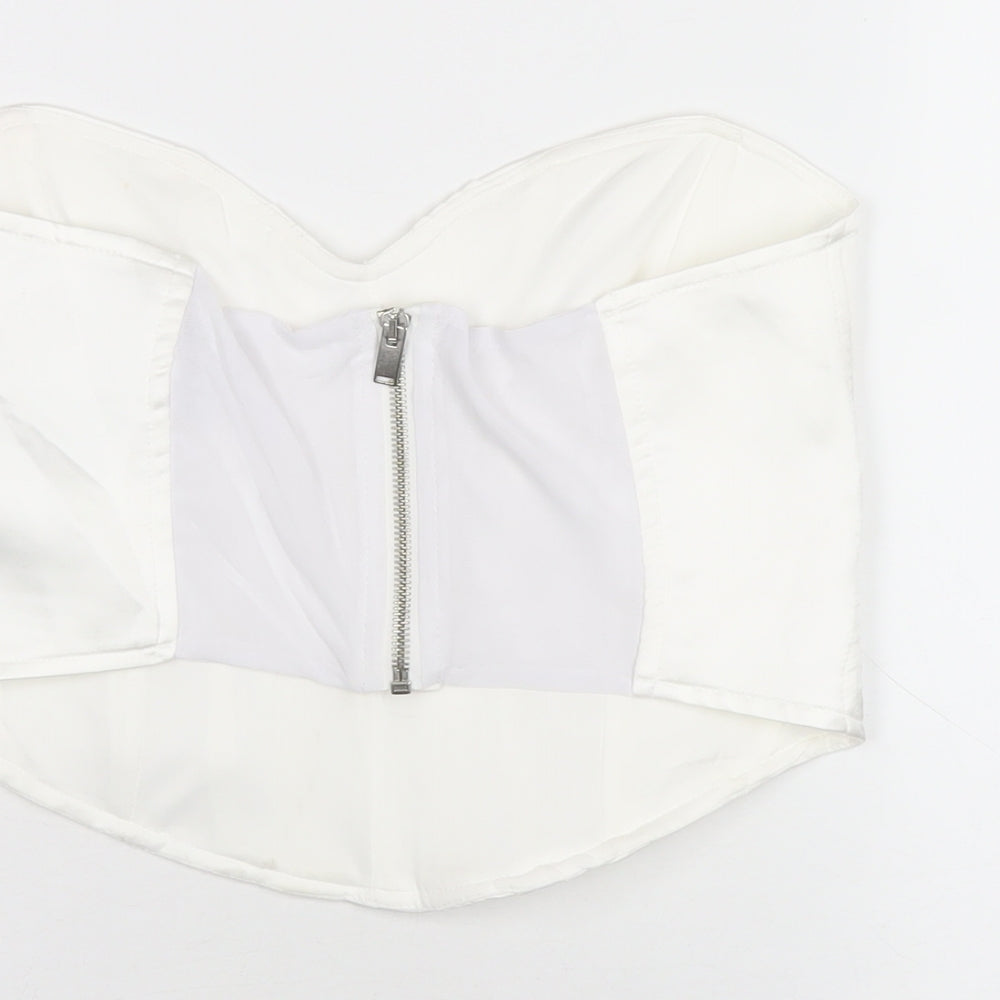 Bershka Womens White Polyamide Cropped T-Shirt Size L Sweetheart - Corset