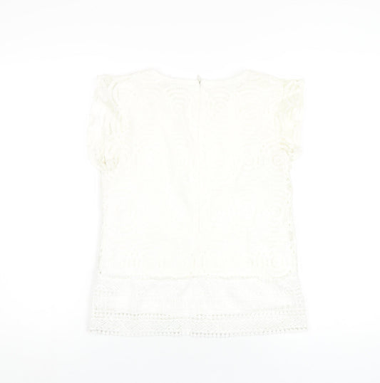 Womens UK Size 8 Apricot White Basic T-Shirt