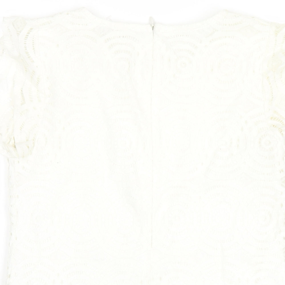 Womens UK Size 8 Apricot White Basic T-Shirt