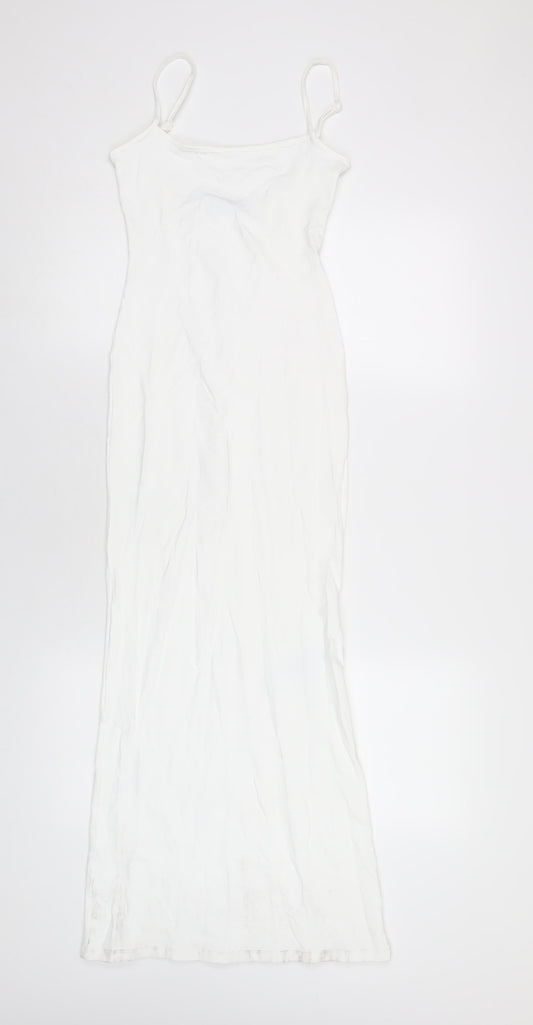 Bershka Womens White Polyamide Bodycon Size XS Scoop Neck Pullover