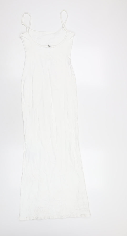 Bershka Womens White Polyamide Bodycon Size XS Scoop Neck Pullover