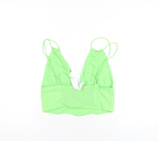 Bershka Womens Green Cotton Cropped T-Shirt Size M V-Neck