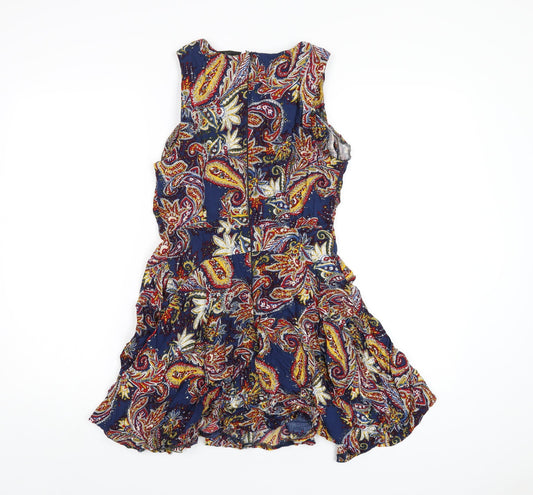 AX Paris Womens Multicoloured Geometric Viscose A-Line Size 10 Round Neck Zip