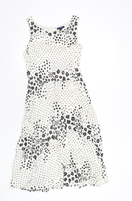 Gap Womens White Geometric Cotton A-Line Size 8 Round Neck Zip