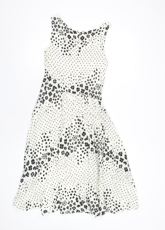 Gap Womens White Geometric Cotton A-Line Size 8 Round Neck Zip