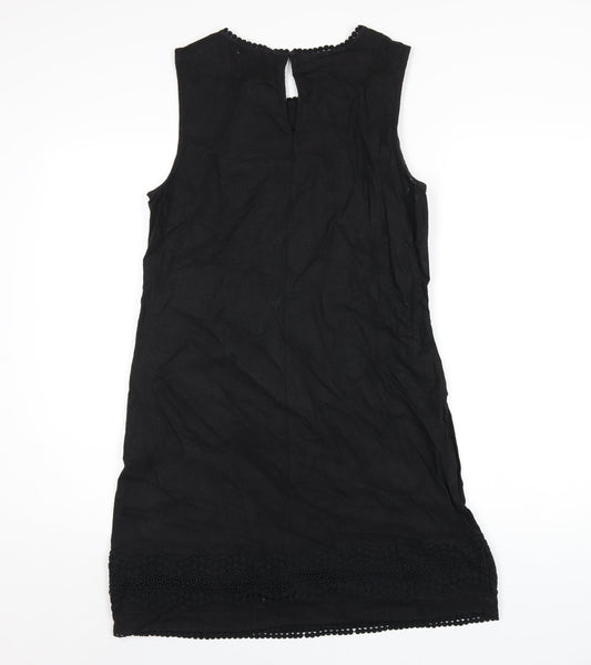 Very Womens Black Linen Tank Dress Size 12 Round Neck Zip