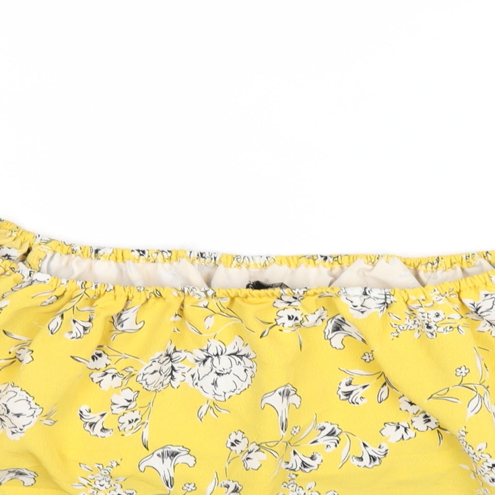 Cameo Rose Womens Yellow Floral Polyester Cropped T-Shirt Size 12 Off the Shoulder