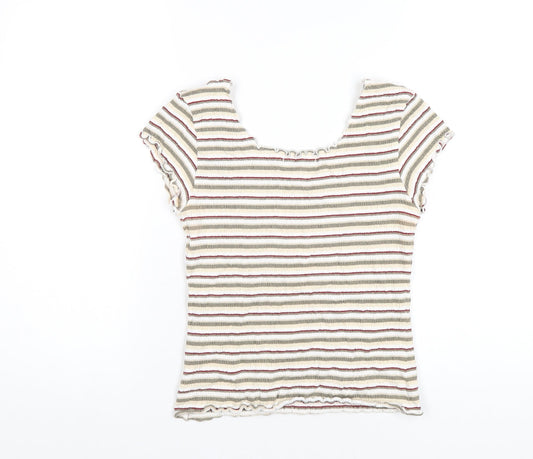 M&Co Womens Multicoloured Striped Cotton Basic T-Shirt Size M Scoop Neck