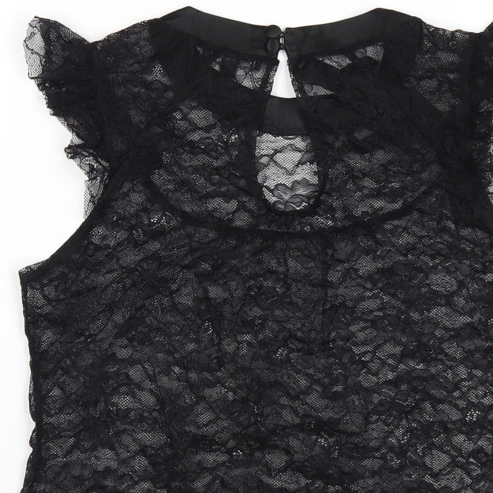 Womens UK Size 12 Warehouse Black Basic T-Shirt