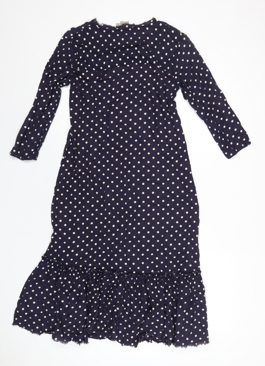 ASOS Womens Blue Polka Dot Viscose A-Line Size 8 V-Neck Button