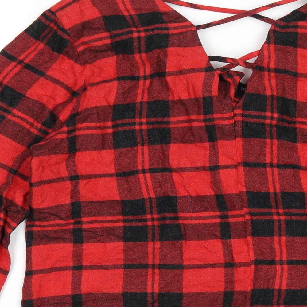 Womens UK Size 10 River Island Red Basic Button-Up