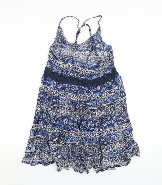 Accessorize Womens Blue Geometric Viscose A-Line Size S Scoop Neck Pullover