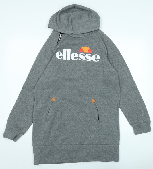 Additional front view of Ellesse women’s grey polyester pullover hoodie, size 2XL, - logo