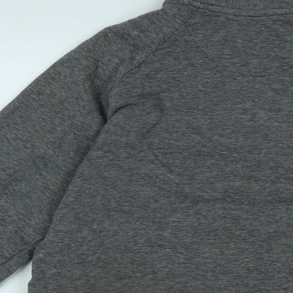 Brand and care label for O Neills men’s grey crew neck polyester jumper, size S, long sleeve - logo