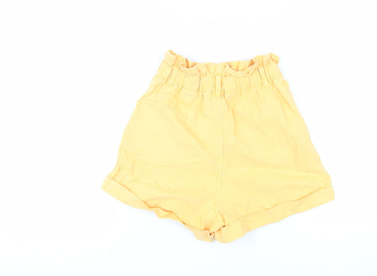 H&M Womens Orange Cotton Paperbag Shorts Size 8 L4 in Regular Zip - Elasticated Waist