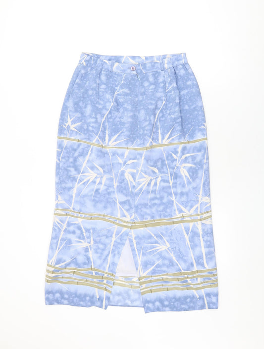 Bonmarché Womens Blue Geometric Polyester Flare Skirt Size 14 Zip