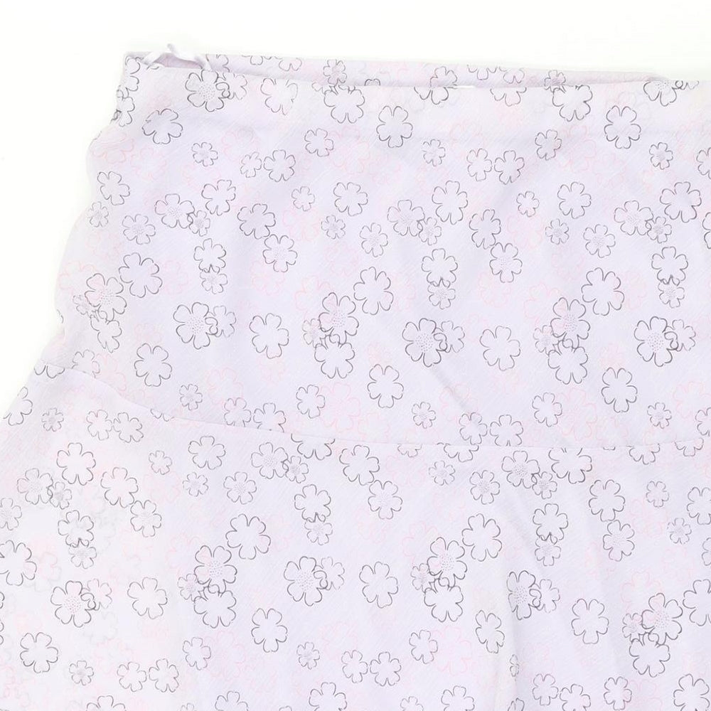Brand and care label for AMARANTO women’s purple floral polyester swing skirt, size UK 12