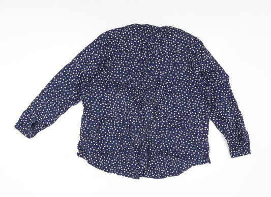 M&Co Womens Blue Geometric Cotton Basic Button-Up Size 20 V-Neck