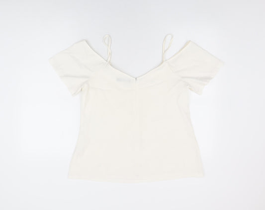 Boohoo Womens White Polyester Basic T-Shirt Size 12 V-Neck