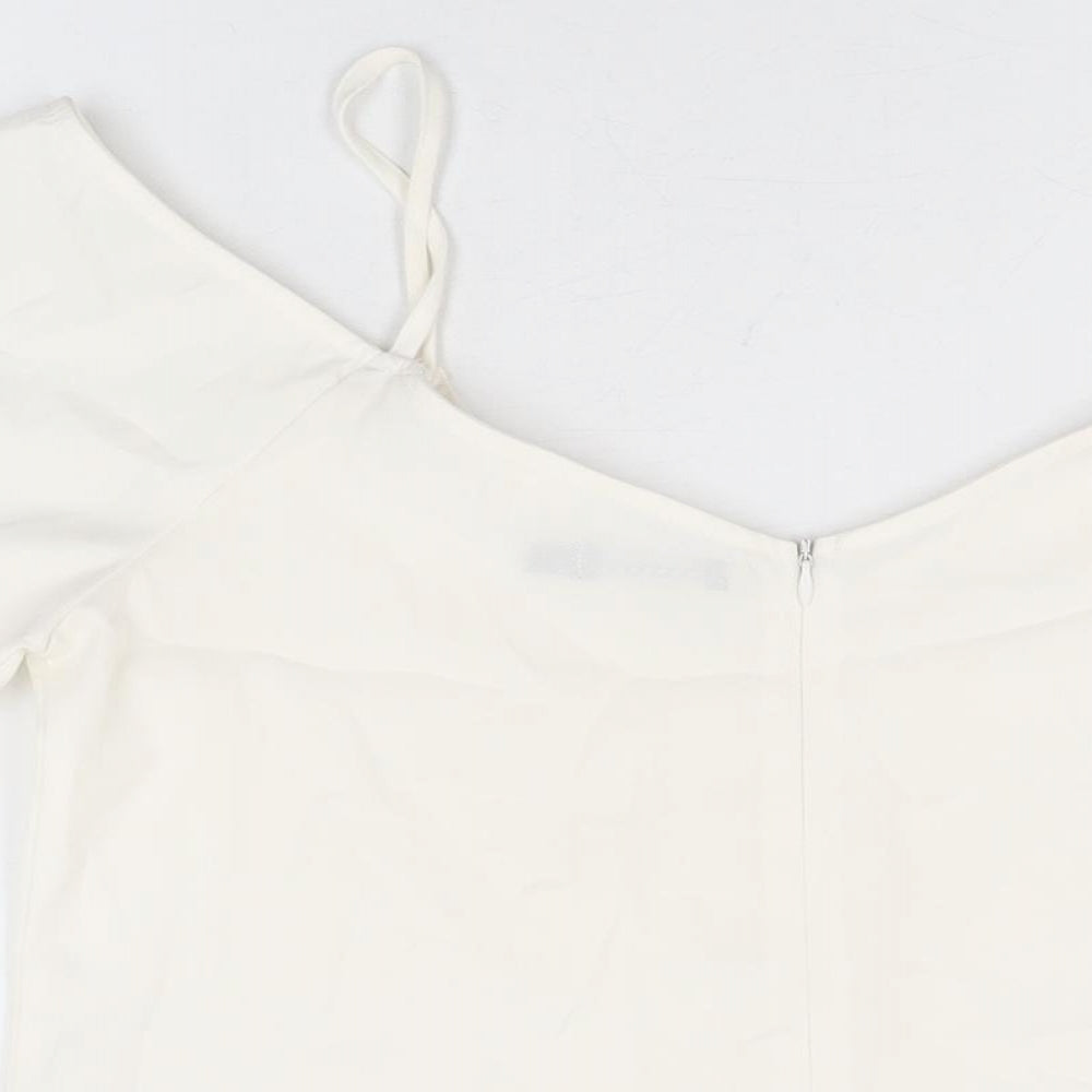 Boohoo Womens White Polyester Basic T-Shirt Size 12 V-Neck