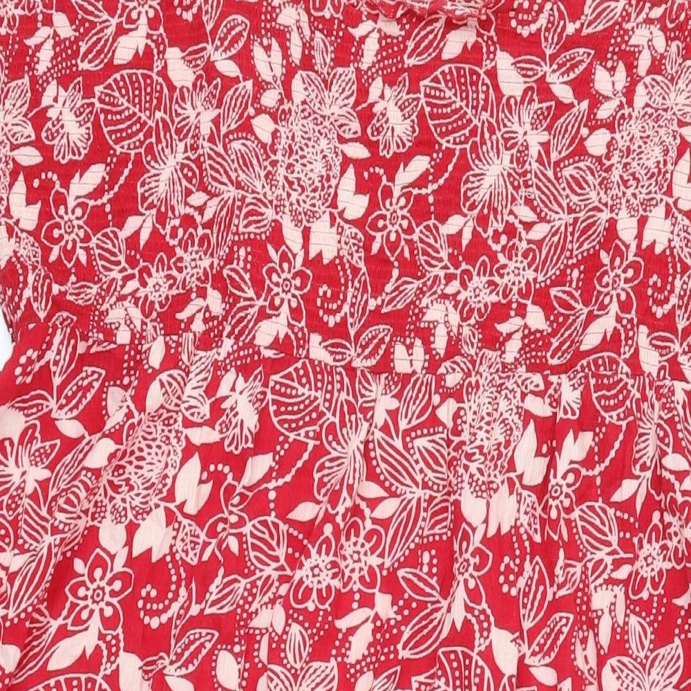 BM Womens Red Floral 100% Cotton A-Line Size 24 Square Neck