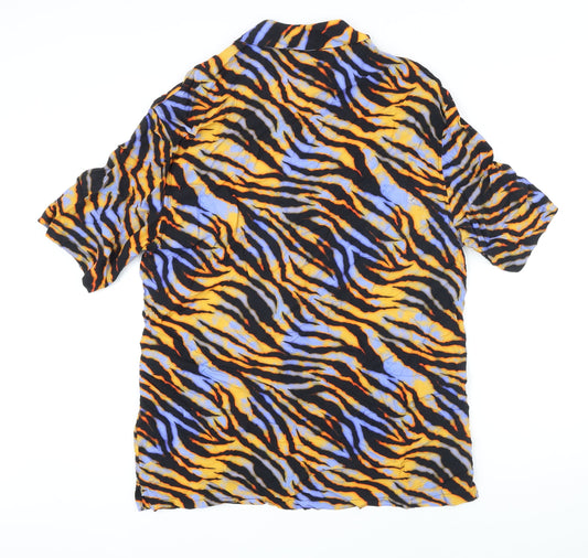 Bershka Womens Multicoloured Animal Print Viscose Basic Blouse Size M Collared
