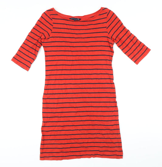 Additional front view of French Connection women’s red striped 100% cotton t-shirt dress, size UK 8, boat neck
