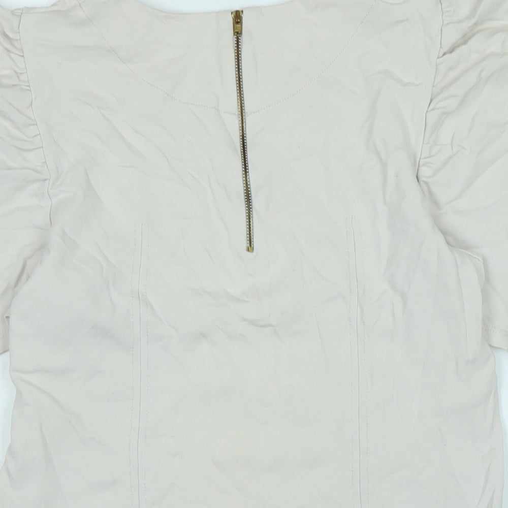 French Connection Womens Beige Cotton Jersey Blouse Size XL Crew Neck - Logo