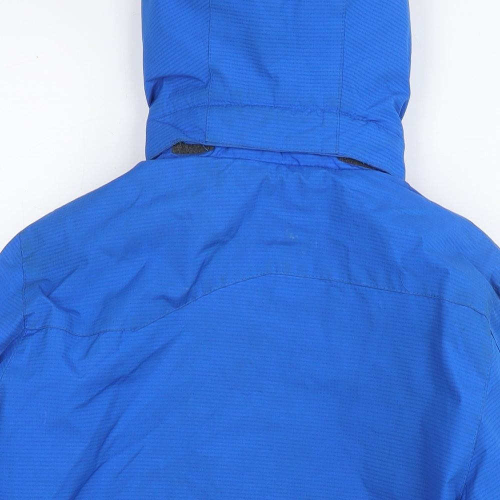 Brand and care label for Free Country boys’ blue jacket, size 7-8, years zip