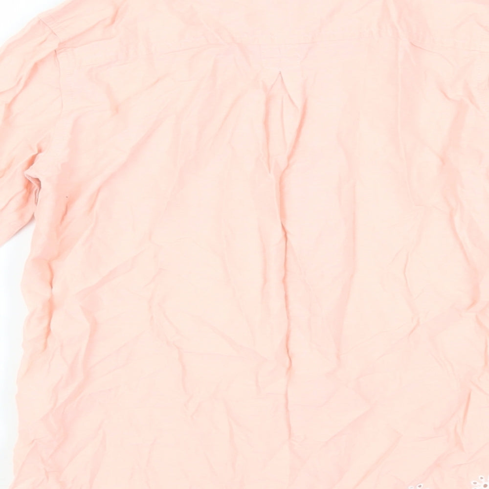 Brand and care label for Gap girls’ pink cotton basic button-up, size 8-9, years collared button - broderie anglaise