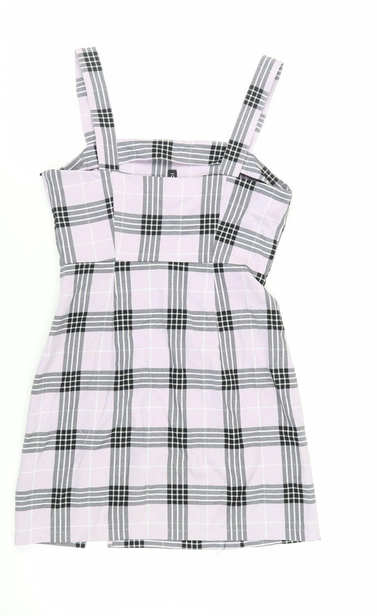Divided by H&M Womens Purple Plaid Polyester Mini Size 8 Square Neck Zip