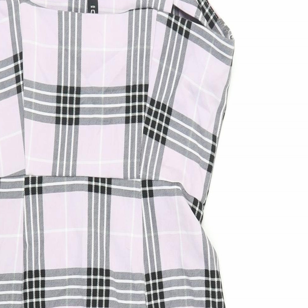 Divided by H&M Womens Purple Plaid Polyester Mini Size 8 Square Neck Zip