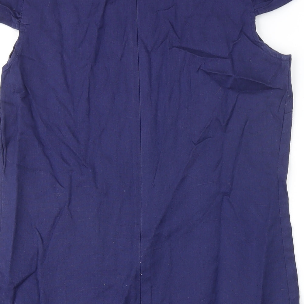 Dorothy Perkins Womens Blue Linen Sheath Size 6 Scoop Neck Zip - Beaded Detail