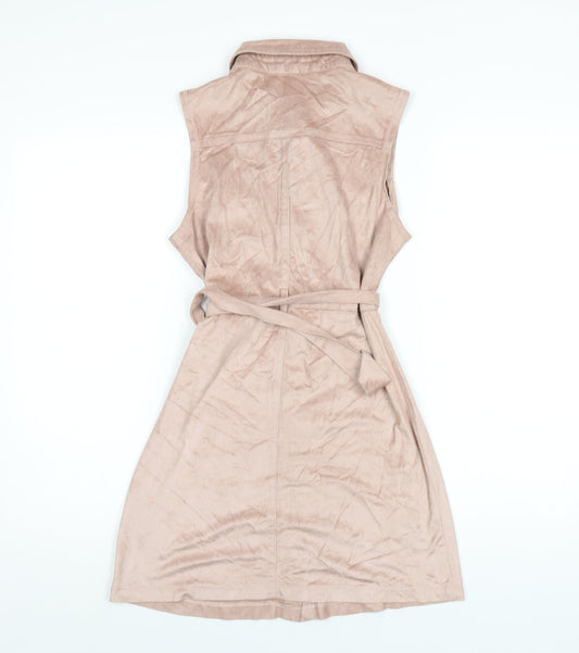Select Womens Pink Polyester Shirt Dress Size 8 Collared Button