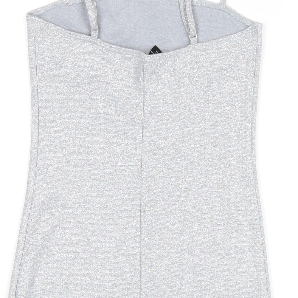 FOREVER 21 Womens Silver Polyester Bodycon Size S Square Neck Pullover