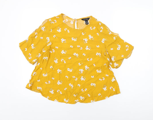 Womens UK Size 6 New Look Yellow Basic T-Shirt