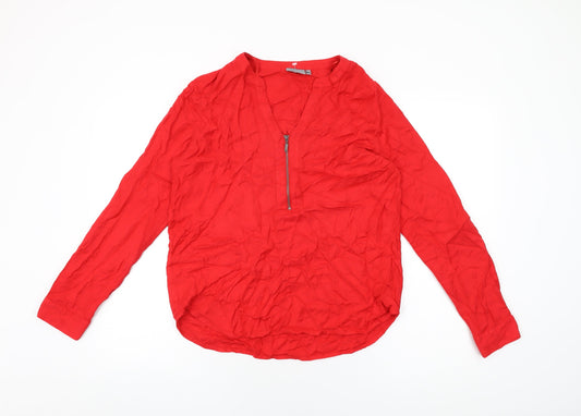 Additional front view of b.young women’s red viscose basic t-shirt, size UK 10, v-neck