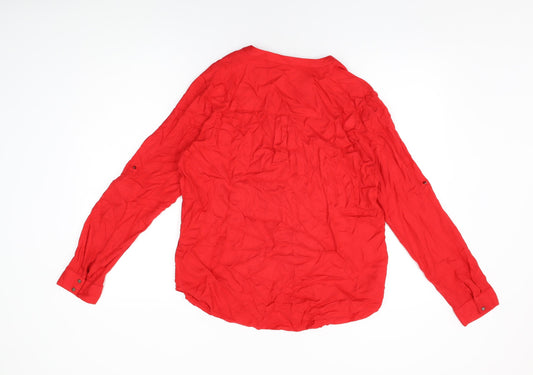 b.young Womens Red Viscose Basic T-Shirt Size 10 V-Neck