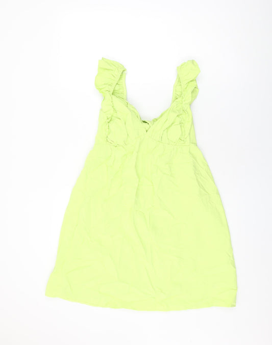 Additional front view of Miss Selfridge women’s green cotton shift, size UK 10, v-neck tie