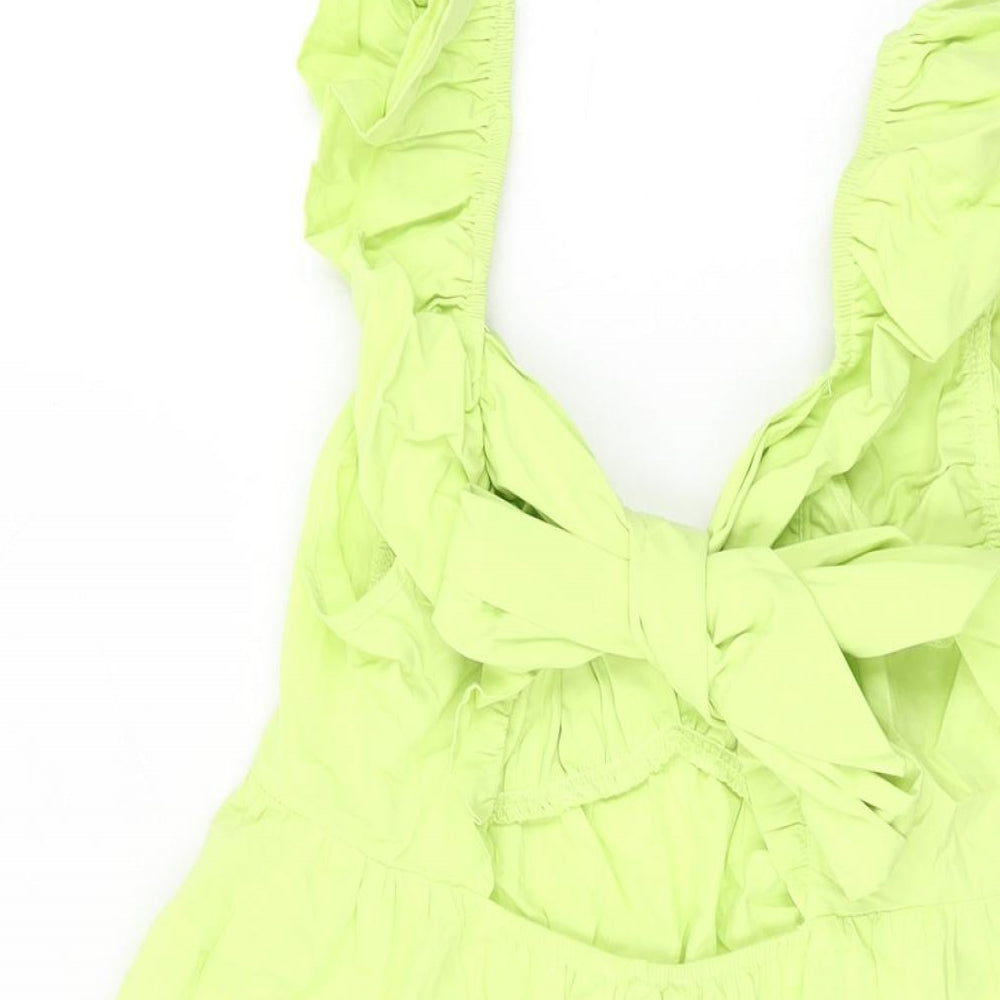 Miss Selfridge Womens Green Cotton Shift Size 10 V-Neck Tie