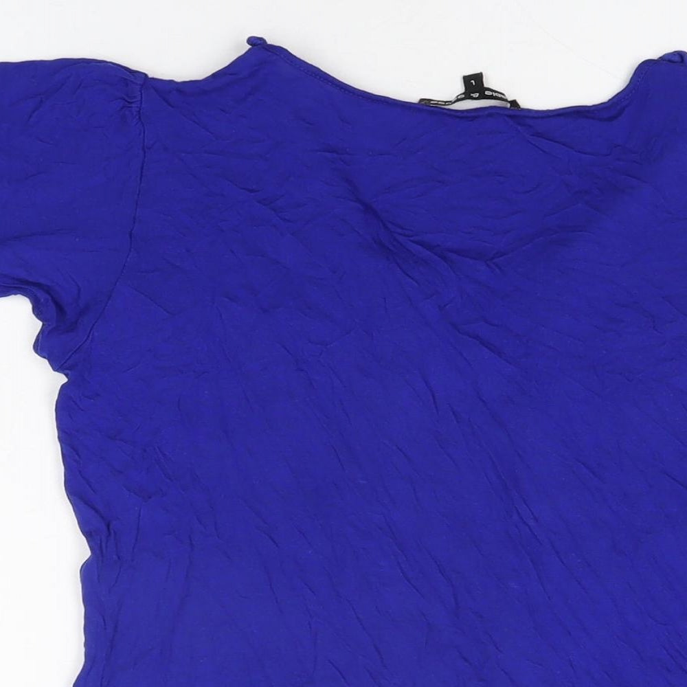 Womens UK Size L Cable & Gauge Blue Basic T-Shirt