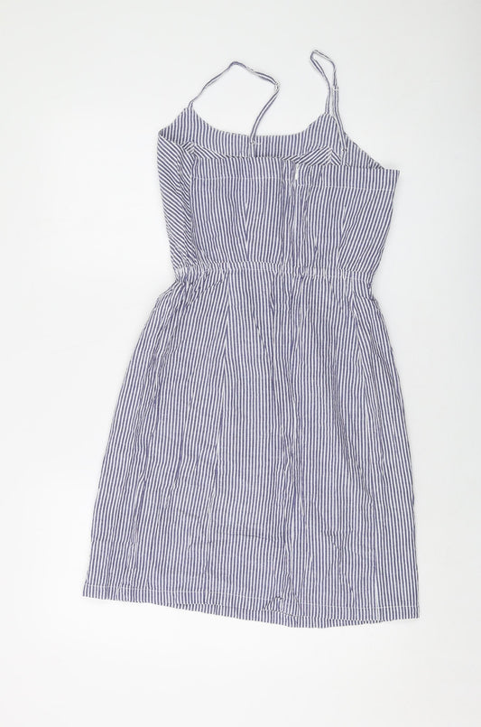 Brave Soul Womens Black Striped Polyester A-Line Size XS Round Neck Zip