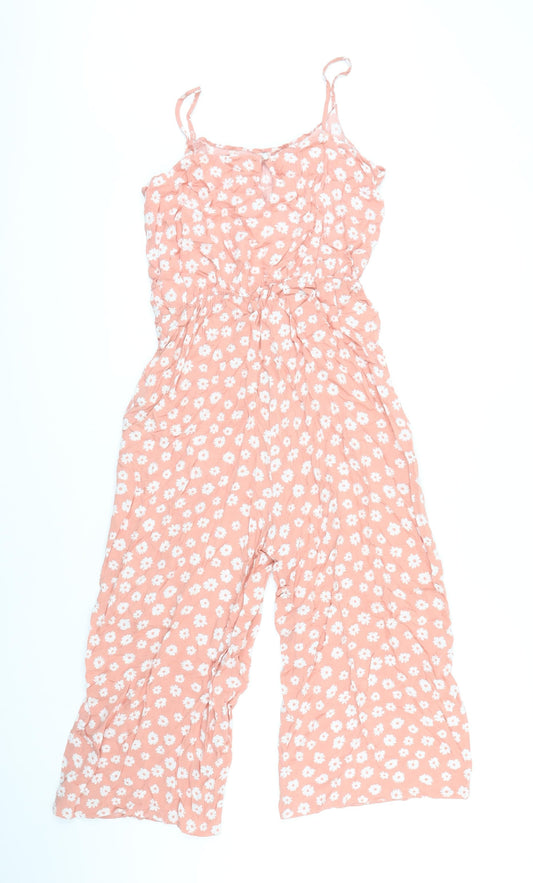 915 Girls Pink Floral 100% Viscose Jumpsuit One-Piece Size 15 Years L16 in