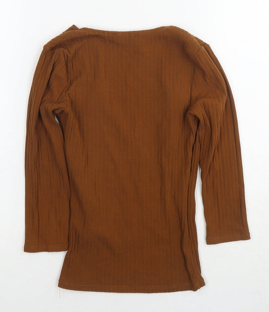 Bershka Womens Brown Cotton Basic T-Shirt Size M Round Neck - Ribbed