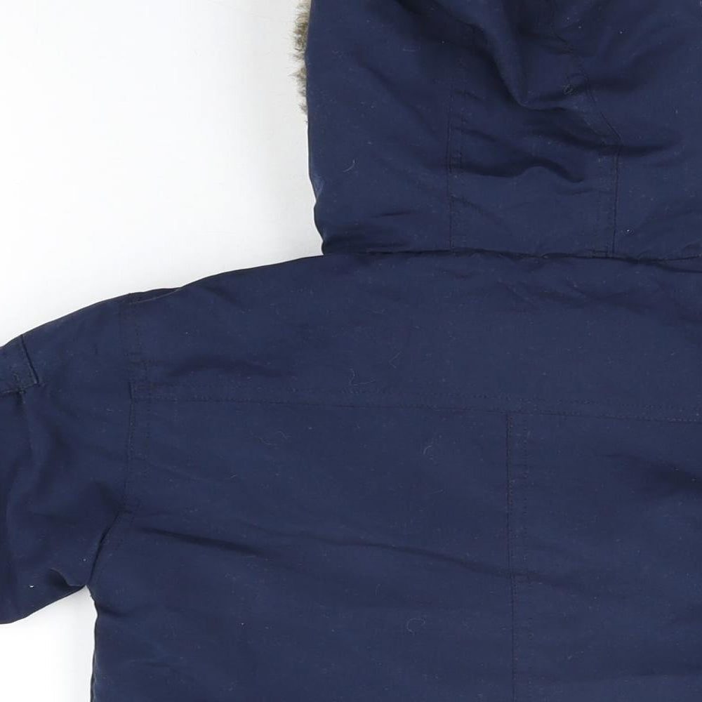 Brand and care label for Tonka boys’ blue overcoat coat, size 2-3, years zip